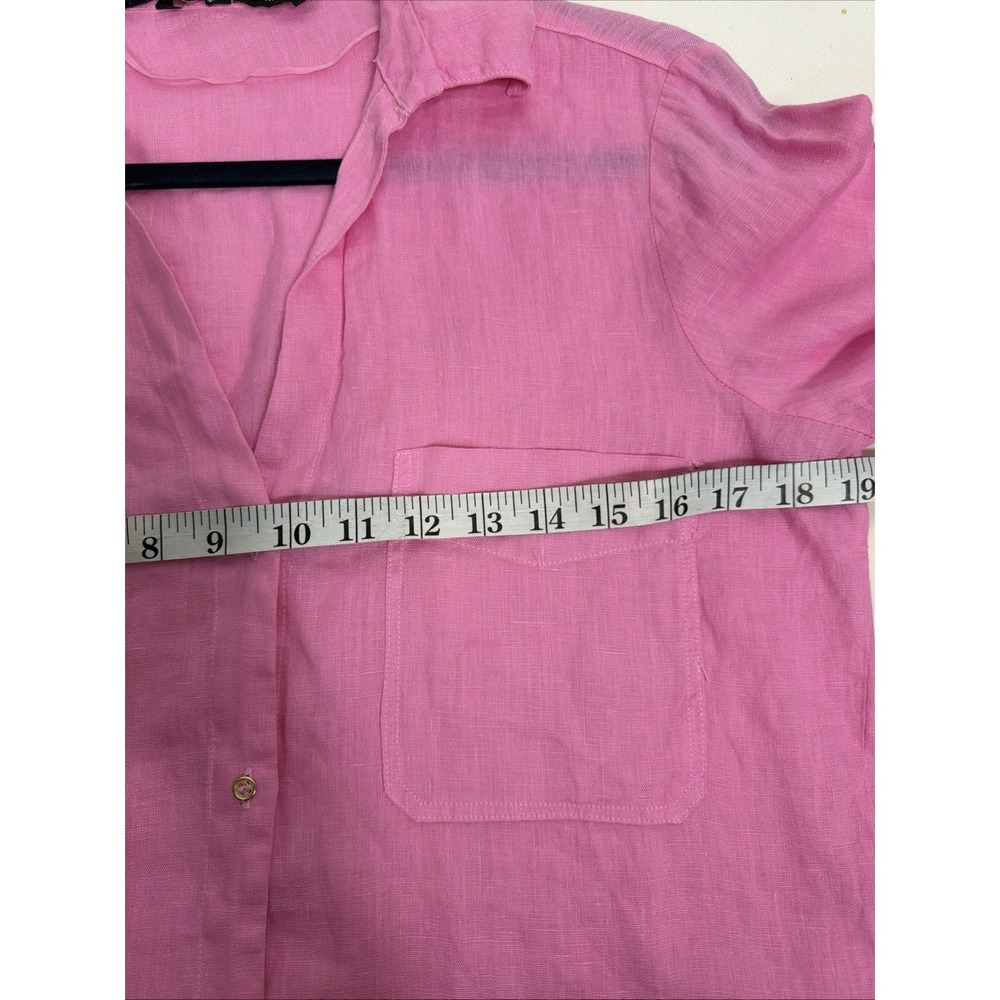 ZARA 100% Linen Roll Tab Button Up Shirt Medium Pink Coastal Barbiecore S - Picture 6 of 8